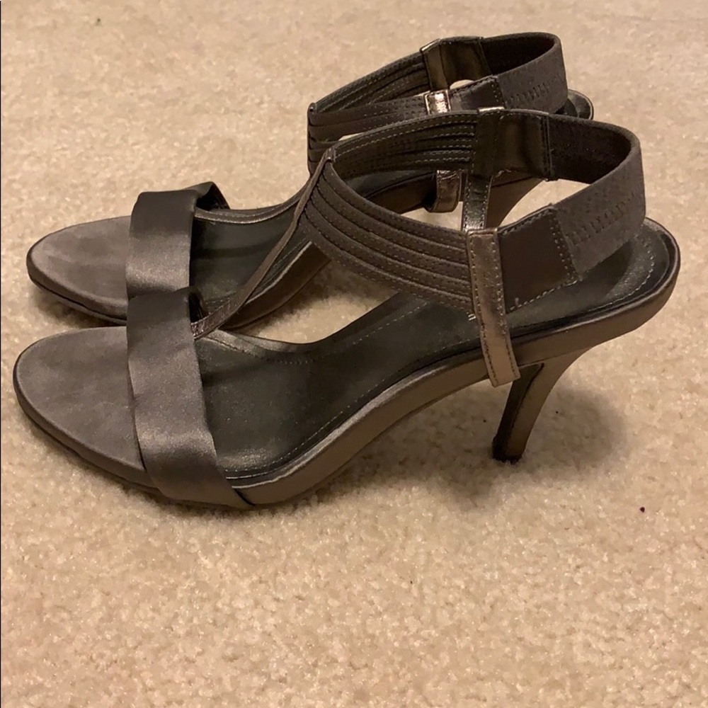 Gray satin sandals